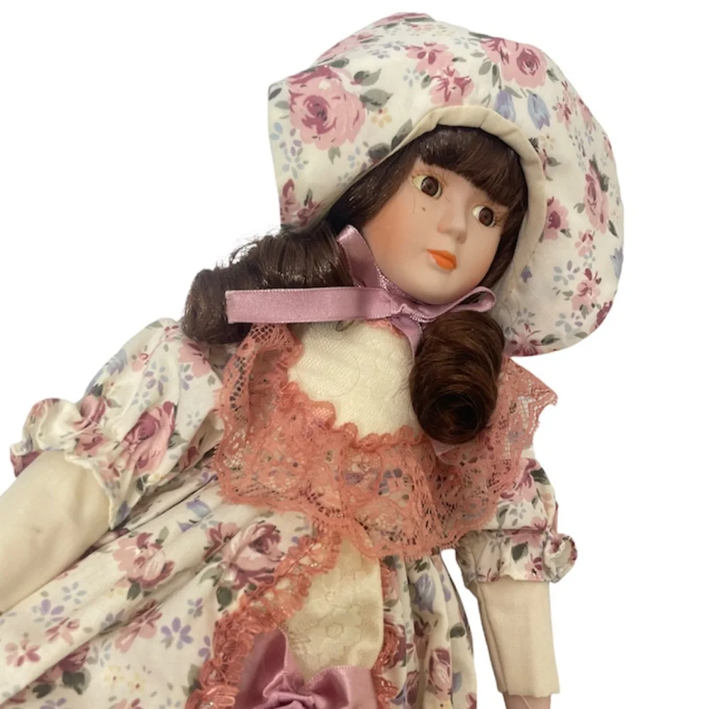 Vintage Victorian Porcelain Doll Floral Lace Cottage Core Flower Prairie Dress